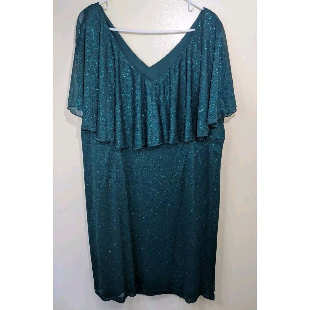 Connected Apparel Dress Hunter Green Glitter Party V-Neck Size 22w — image 3 of 8